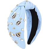 Casoty Blue Football Headband for Women, Football Knotted Hairband, Top Knot Headband for Football, Battle Headband Football, Football Gameday Outfits for Women Girls