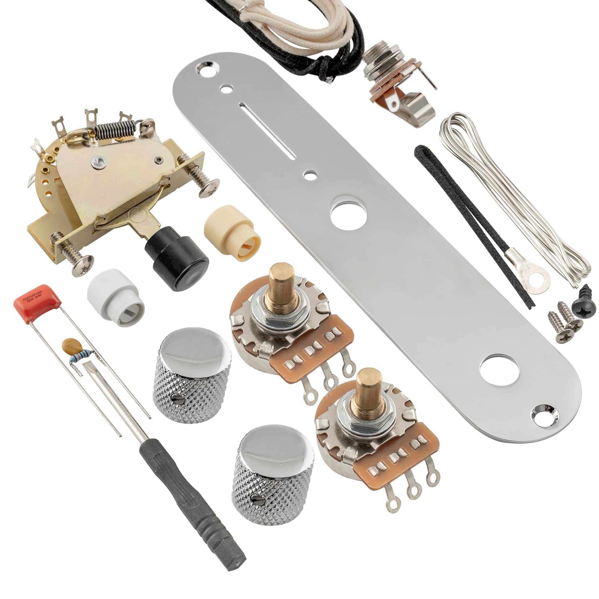 Musiclily Pro Electric Guitar DIY Wiring Kit Upgrade for American Style TL with 3-Way Switch and 2A Pots, Chrome