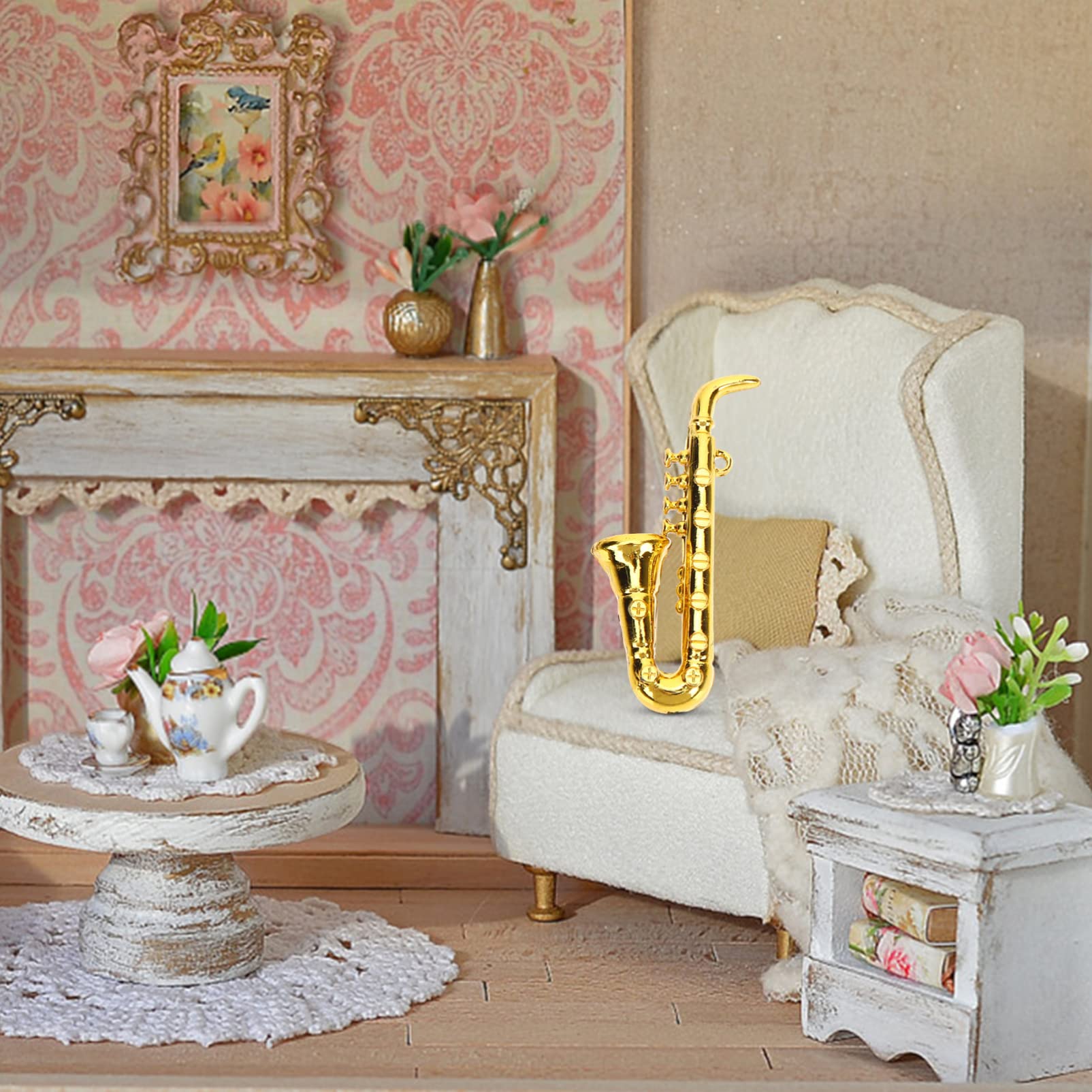 Kisangel Kisangel 10Pcs Miniature Musical Instruments for Dollhouse Decor Golden Saxophone Ornaments for Christmas Tree and Home Decoration