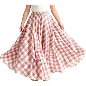 Girls Plaid Long Skirts Kids Cute Maxi Skirts Teens Boho Flowy Beach Dress Summer Elastic Waist A-Line Ankle Length Dresses
