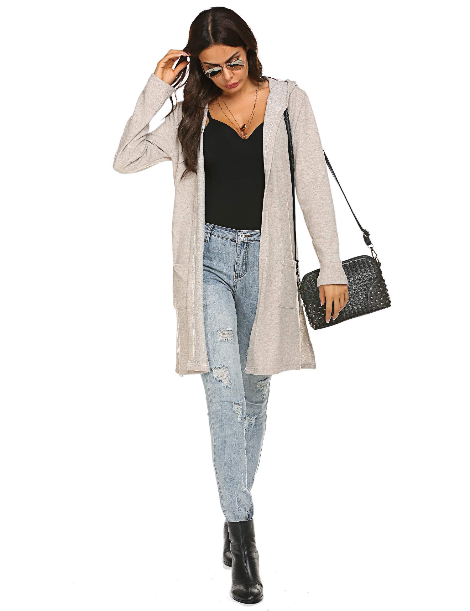 Women\'s Cardigan Midi Long Open Front Knit Full Sleeve Thick Sweater Warm Coat Sterling,S