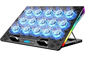KeiBn Laptop Cooling Pad, Gaming Laptop Fan Cooling Pad with 15 Quiet Fans, RGB Laptop Cooler for 10-17.3 Inch, 4 Height Stands, 2 USB Ports - Blue