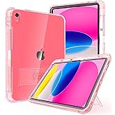 Rantice iPad (A16) 11th/10th Generation Case, Pencil Holder & Kickstand - Slim, Clear and Shockproof Bumper for Women and Girls, Pink Clear