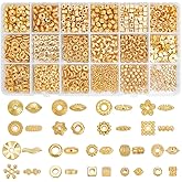 PH PandaHall 900pcs Golden Spacer Beads, 18 Styles Tibetan Flower Rondelle Beads Antique Bicone Snowflake Spacers Beads Alloy Loose Beads for Bracelet Necklace Earring Jewelry Making
