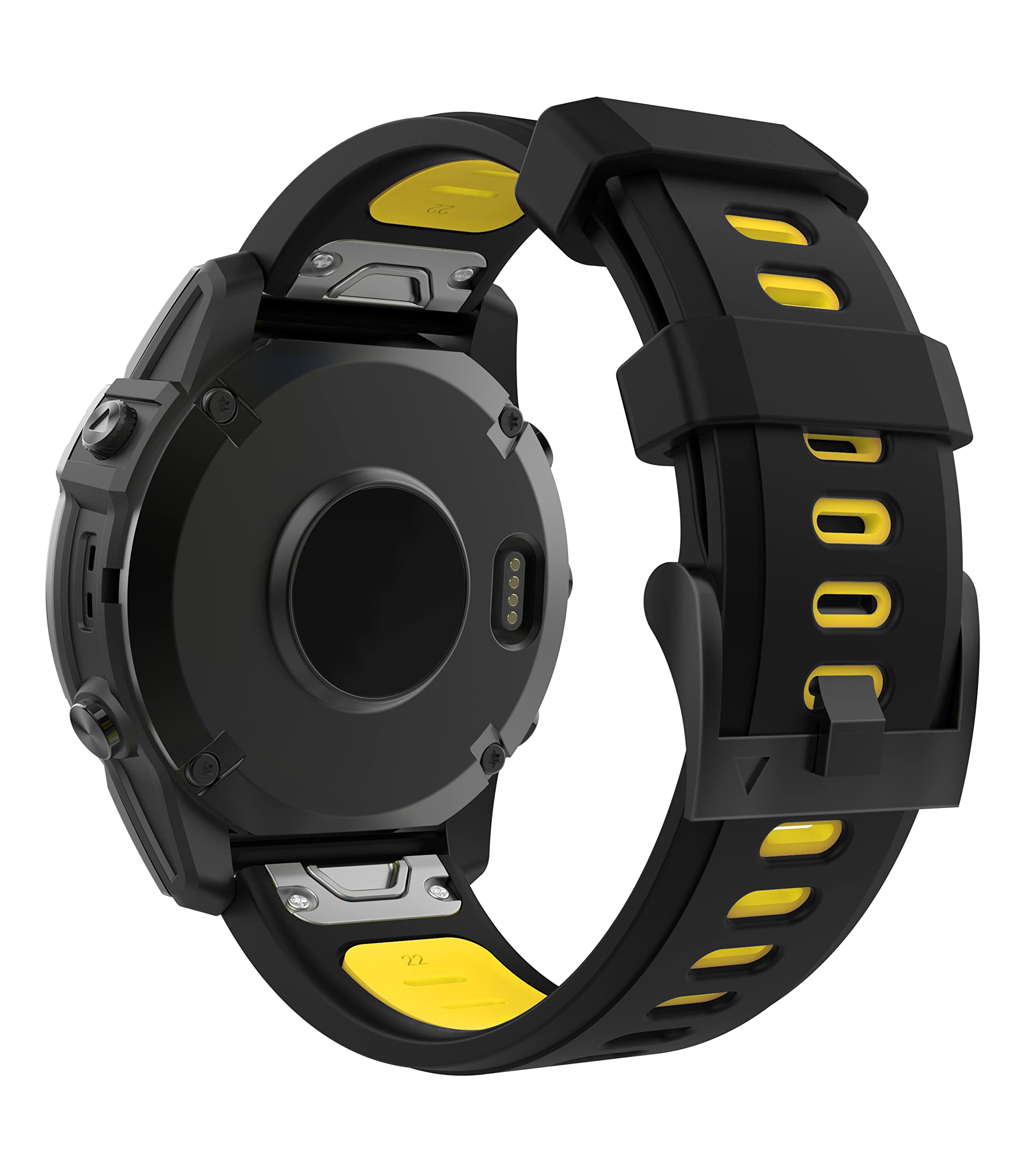 MoKo Watch Strap Compatible with Garmin Fenix 7/7 Pro/6/6 Pro/5/5 Plus/Forerunner 965/955/945/Instinct Solar/Instinct 2, Quick Fit 22mm Soft Silicone Replacement Band Sport Wristband, Black/Yellow