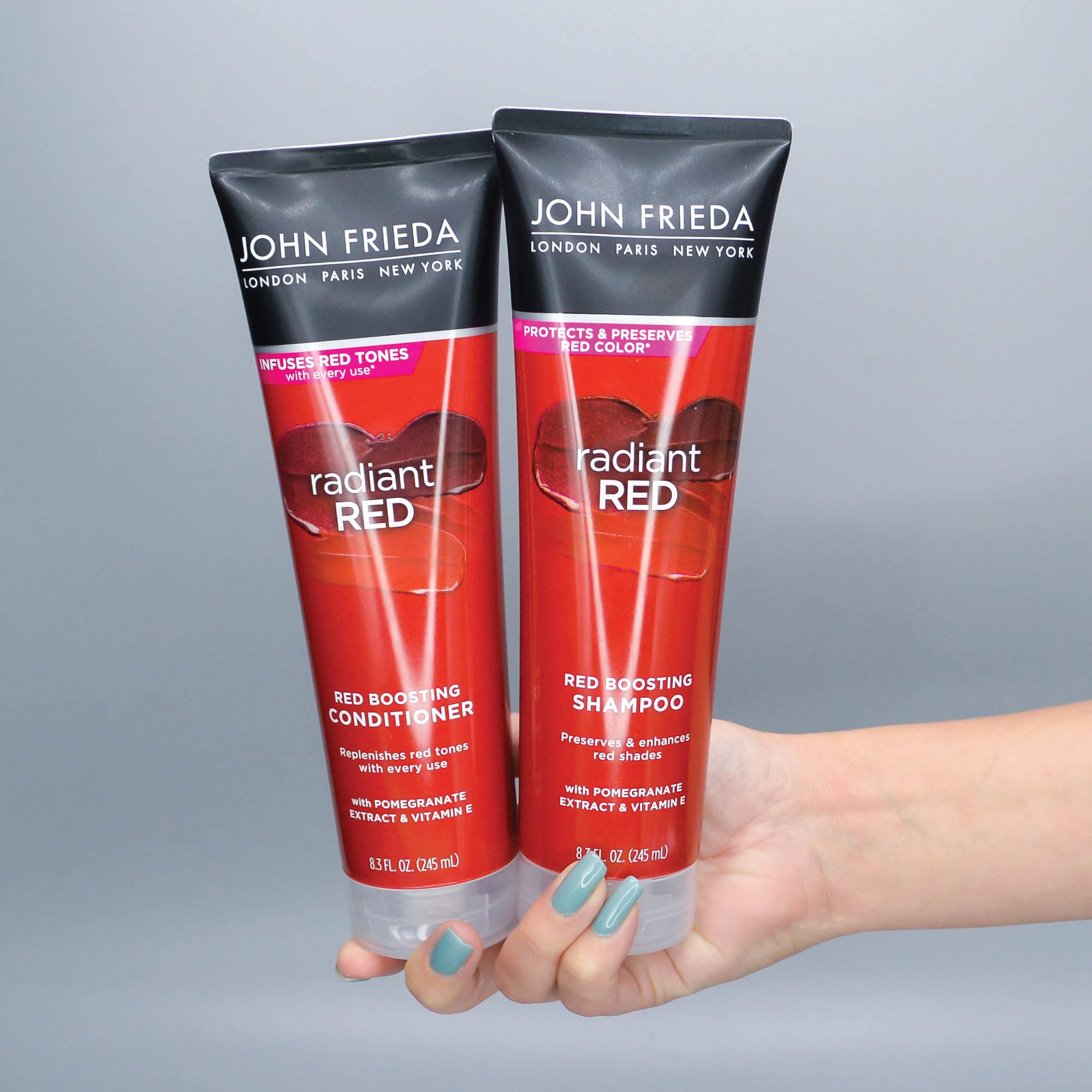 John Frieda Radiant Red, Color Boosting Shampoo, Enhances, Protects, & Hydrates with Pomegranate Extract and Vitamin E for Natural or Color-Treated Hair, 8.3 Oz