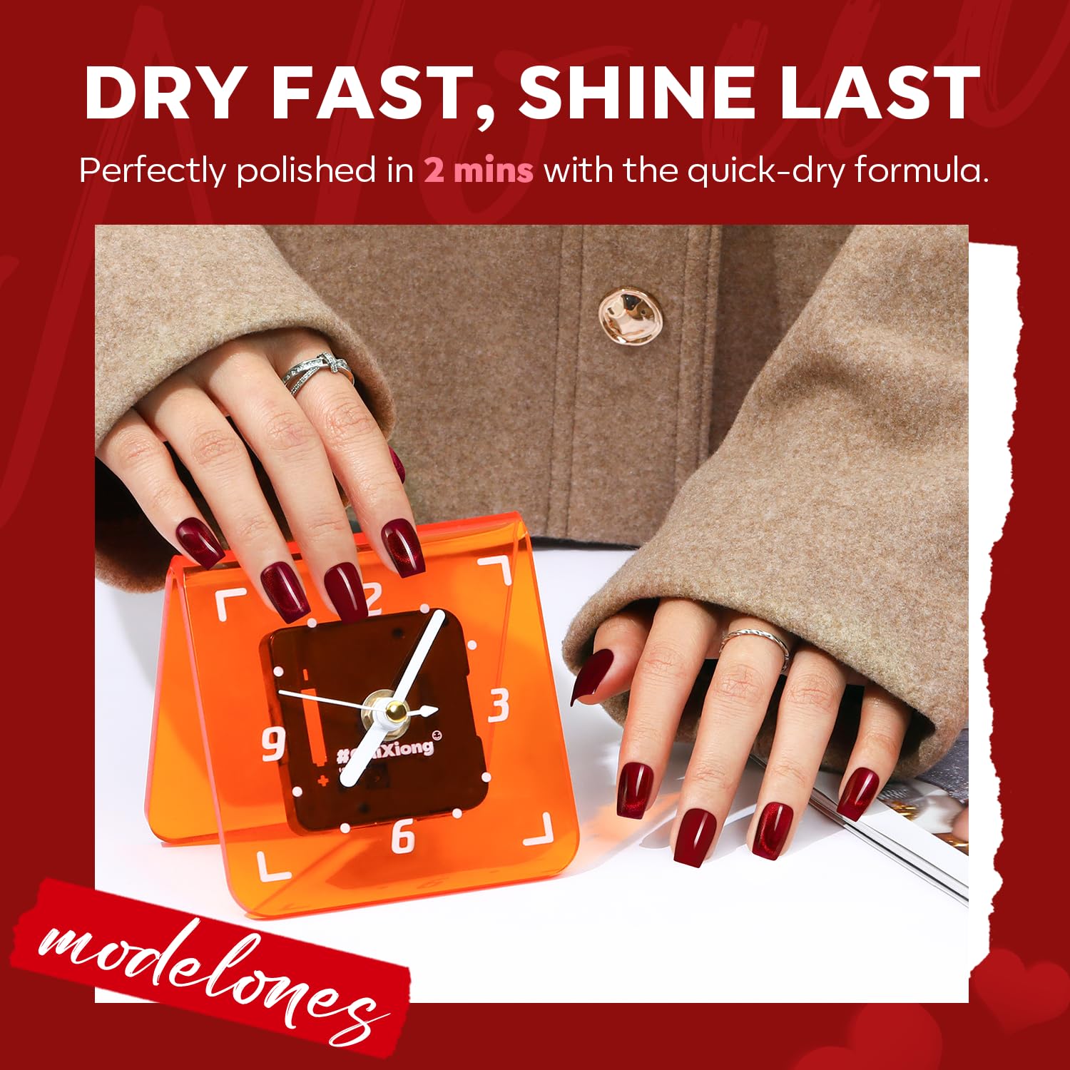 modelones Nail Polish Set 6 Colors Pink Collection Red Cat Eye Nail Polish Set Quick Dry Red Nail Polish Finger Bulk Manicure Diy Nail Art Salon Home Valentine's Day Gift for Women Girl - Image 4