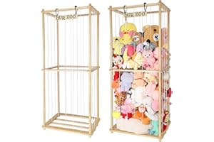 TNAMASUN 63” Large Stuffed Animal Storage for Children-Wood Plush Storage Organizer Shelf with Elastic Cord for Birthday Gift for Toddler Baby Kid, Play Room Decor Corner