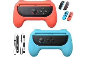 [Switch 1/2 Compatible] FASTSNAIL Grips for Nintendo Switch 2 (2025)/1&OLED for Joy-Con 2, Wear-Resistant & Anti-Slip Controller Grips Handle Kit, Switch 2 Joypad Holder Accessories (Orange,Blue)