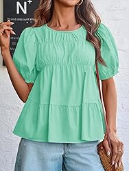 Tankaneo Womens Puff Sleeve Peplum Babydoll Tops