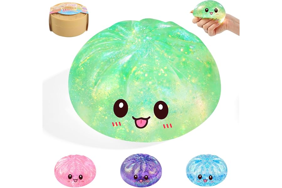 Rare Style Sugar Dumpling Squishy,Glitter Squishies Dumpling Mystery Box, Viral Bao Bun Food Squeeze Toy,Stress Relief Fidget Toys (Green)