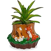 Disney The Fox and The Hound 4-Inch Ceramic Mini Planter with Artificial Succulent | Cute Small Flower Pot, Faux Indoor Plants