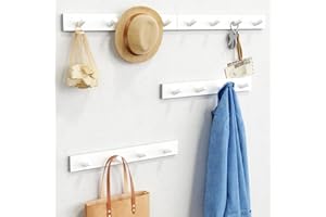 Forbena White Coat Hooks Wall Mount for Hanging 4 Pack, 16 Inch Wood Entryway Coat Rack Wall Mounted Heavy Duty, Modern Large Wall Hooks for Hats Kids Clothes Bags Purses Caps Closet - 16 Hooks