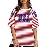 SFHFY 4th of July Shirt Women: USA T-Shirt Striped American Flag T-Shirt Star Memorial Day Tee Patriotic Top