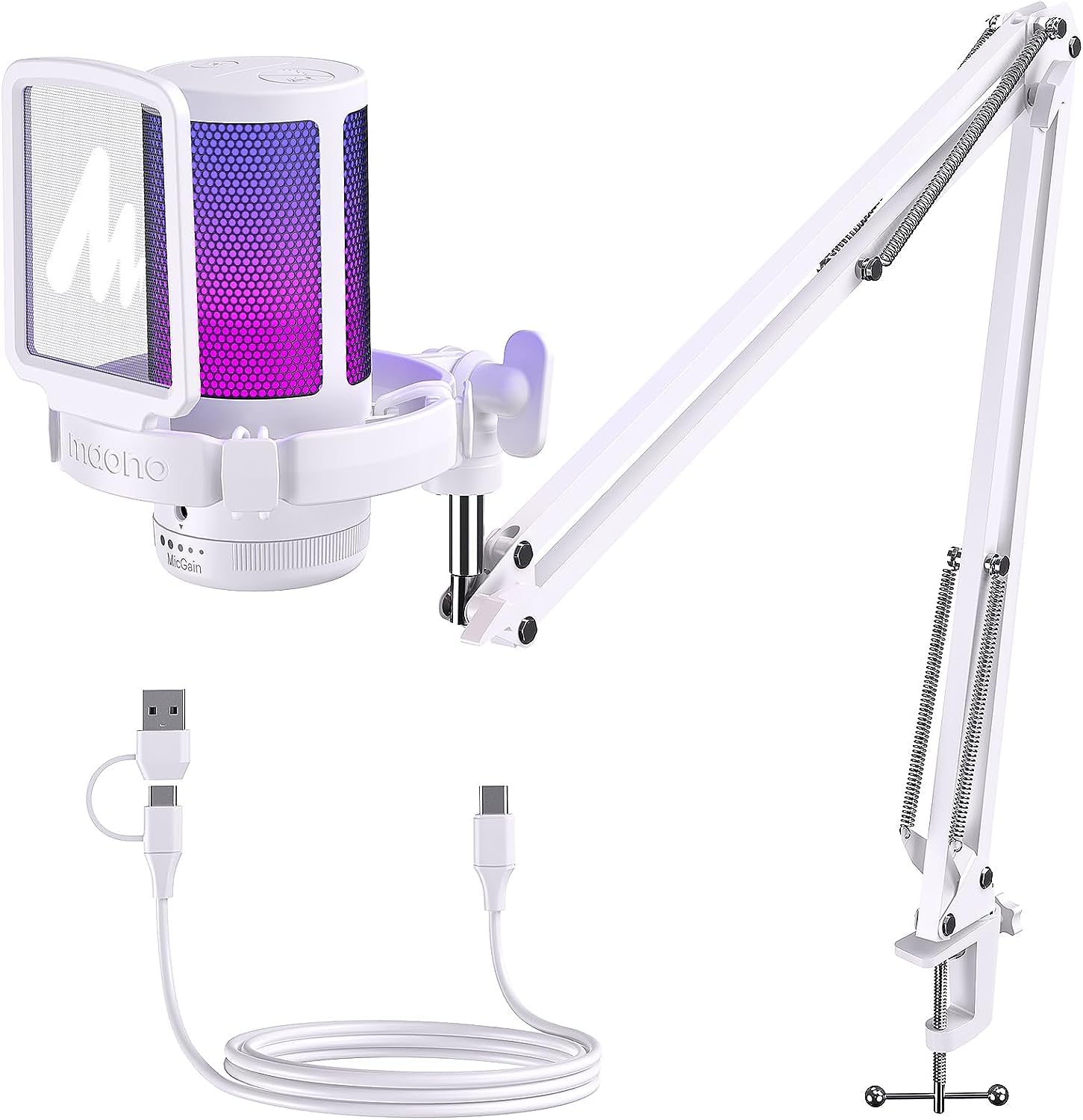 MAONO USB コンデンサーマイク ゲーミングマイク PC マイクセット ノイズキャンセリング ミュートボタン 単一指向性 RGBライティング 音量コントロール プラグ＆プレイ パソコンマイク ゲーム実況 ライブ配信 ポットキャスト ストリーミング Skype Discord Zoom Windows/Mac/PS4/PS5対応 GamerWave DGM20S商品画像