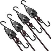 VIPARSPECTRA Ratchet Tie Down Straps, 1/4" Adjustable Rope Hangers [4 Pack, 12FT, 150 lbs/Pack], Heavy Duty Kayak Pulley System with Hooks for Garage Cargo Trucks Tents Grow Lights Various Lashing