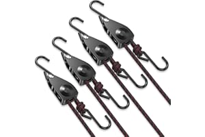 VIPARSPECTRA Ratchet Tie Down Straps, 1/4" Adjustable Rope Hangers [4 Pack, 12FT, 150 lbs/Pack], Heavy Duty Kayak Pulley System with Hooks for Garage Cargo Trucks Tents Grow Lights Various Lashing