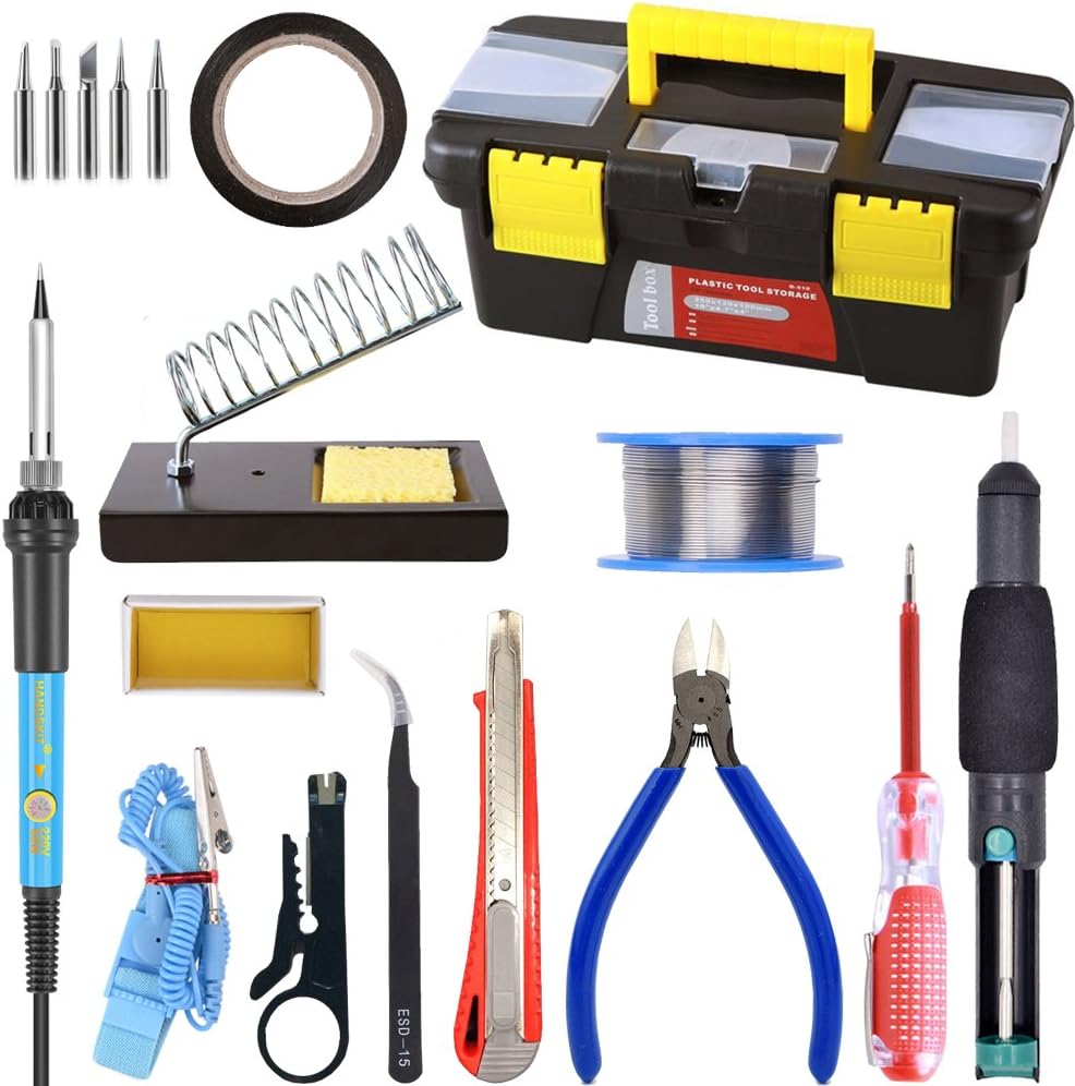 Soldering Iron Kit, Upgraded Welding Irons Tool for Various Repair - 60W Adjustable Temperature Soldering Iron, Soldering Station, Screwdriver, Solder Gun Kits with 5 PCS Soldering Tips, Desoldering Pump Other Soldering Kits in Portable Toolbox (13pcs Set)