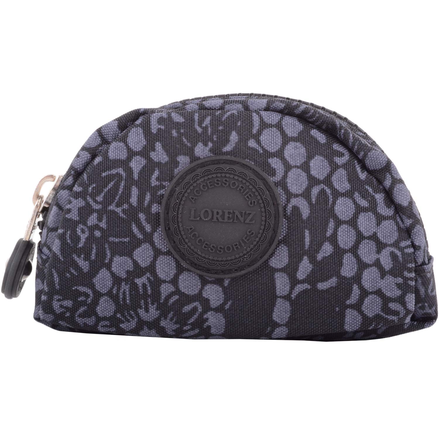 Womens Handy Zip Round Coin/Money Purse/Holder with Inner Clip - Black Floral