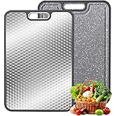 FOLUMAD Stainless Steel Cutting Board, 304 Food Grade Double Sided Cutting Board for Kitchen, 16"x11" Stainless Steel/Wheat S