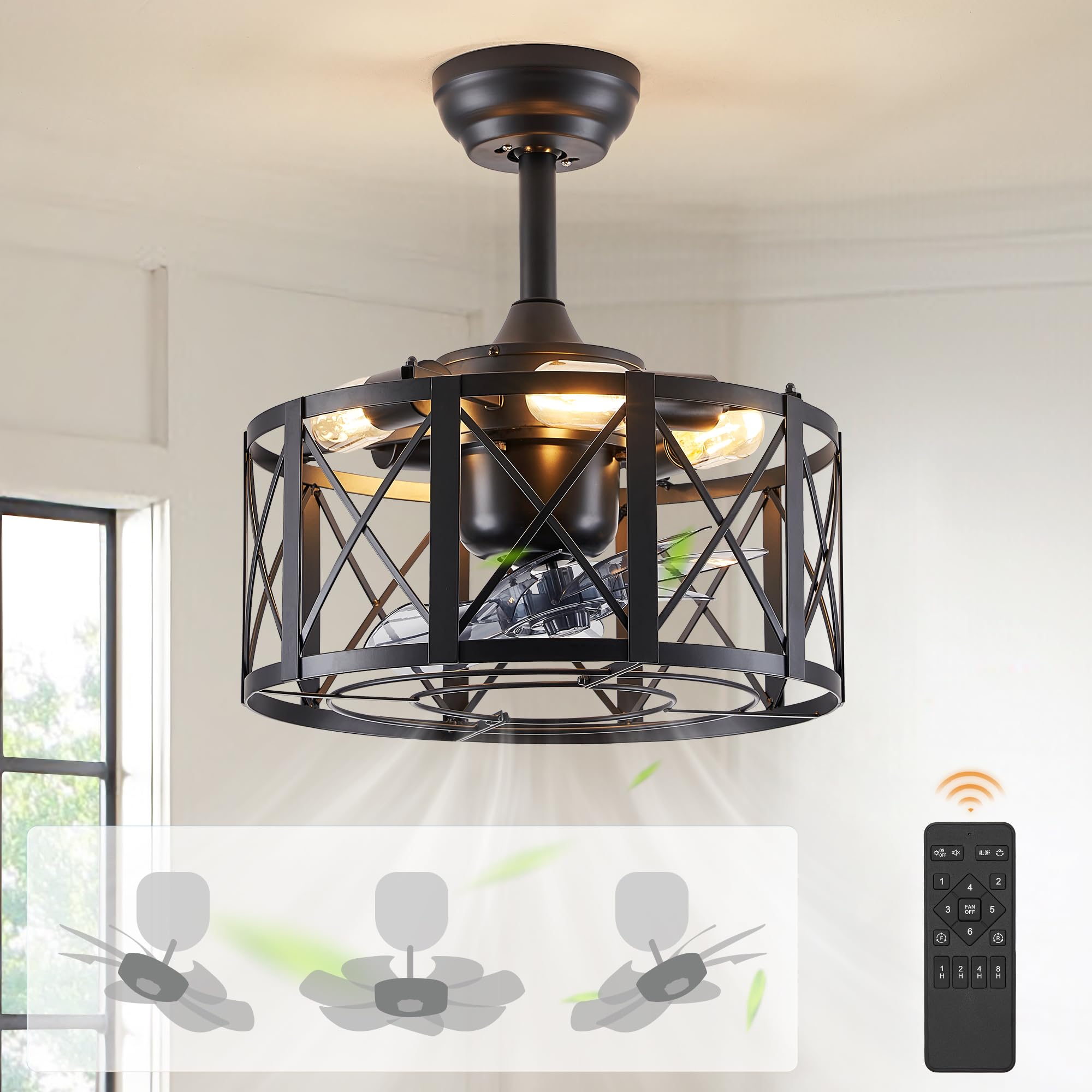 LEDIARY 16in Caged Fandelier Ceiling Fan with