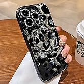 ZinLyuen Magnetic Case for iPhone 14 Pro Max Case Leopard Cheetah Print Compatible with MagSafe Diamond Glitter Phone Case Cover for iPhone 14 ProMax,Black
