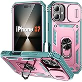 PASNEW Case for iPhone 17 with Kickstand & Slide Camera Cover, Military Grade Heavy Duty Full Body Shockproof Multi-Layer Shell for iPhone17,Pink Green