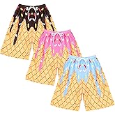 3 Pcs Ice Cream Drip Waffle Drip Quick Dry Baseball Shorts Swim Trunks Athletic Gym Shorts with Drawstring Waist for Summer Sports Baseball Basketball Football Golf Outdoor Homewear, 10-12Y