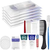 Toiletry Kits Travel Essentials Disposable Hygiene in Bulk, Trial Size Toiletries Supplies Individually Wrapped Traveling Personal Care Items, for Camping, Hotel, Homeless, Charity, 8-in-1 (5-Pack)
