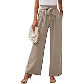 Heymoments Women's Wide Leg Lounge Pants with Pockets Lightweight High Waisted Adjustable Tie Knot Loose Trousers