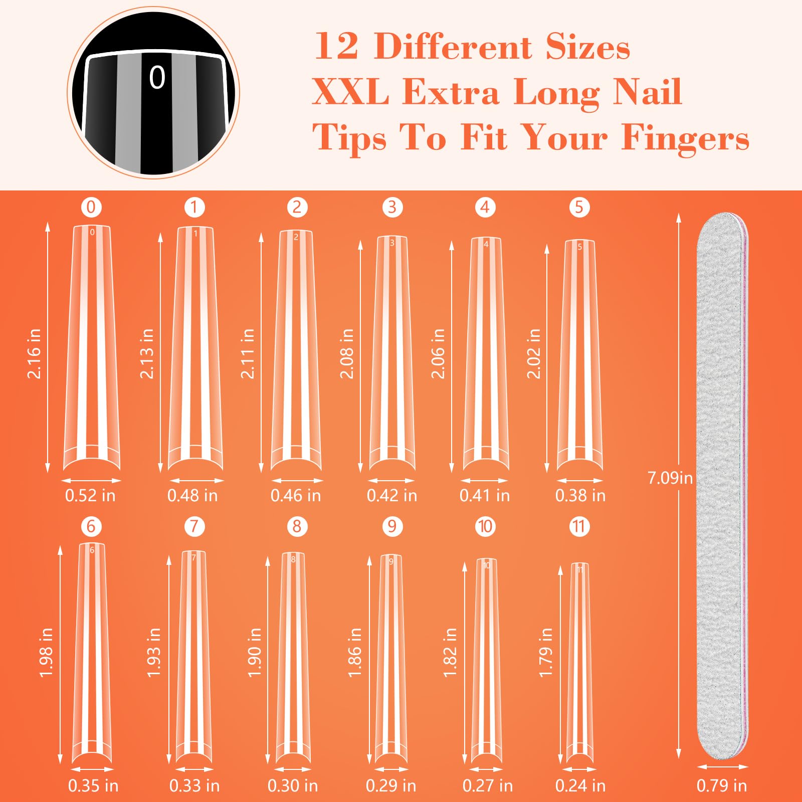 Long Clear Coffin Nails Tips: 504Pcs XXXL Extra Long No C Curve Nail Tips Coffin - Half Cover Gel Acrylic Nail Tips for Women Salons Home DIY with 2 Nail Files - Image 6