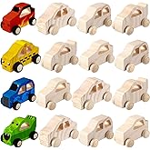 Chivao 12 Pcs Wooden Cars to Paint for DIY Car Unfinished Wooden Cars Paintable Crafts Things to Paint for Home Activities Craft Projects, Easy Woodworking(Vivid Style)