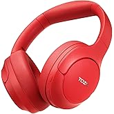 TOZO HT2 Hybrid Active Noise Cancelling Headphones, Wireless Over Ear Bluetooth Headset, 60H Playtime, Hi-Res Audio Custom EQ via App Deep Bass Comfort Fit Ear Cups, for Home Office Travel Red