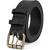 JASGOOD Men Double Prong PU Leather Belt Casual Work Heavy Duty Belt Double Grommet Holes Belt for Jeans