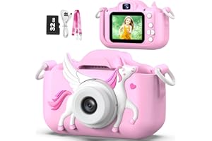 Goopow Kids Selfie Camera Toys for Girls Age 3-9, Digital Video Camera Toy with Protective Cover,Christmas Birthday Festival Gifts for 3-9 Year Old Girls Boys- 32GB SD Card Included