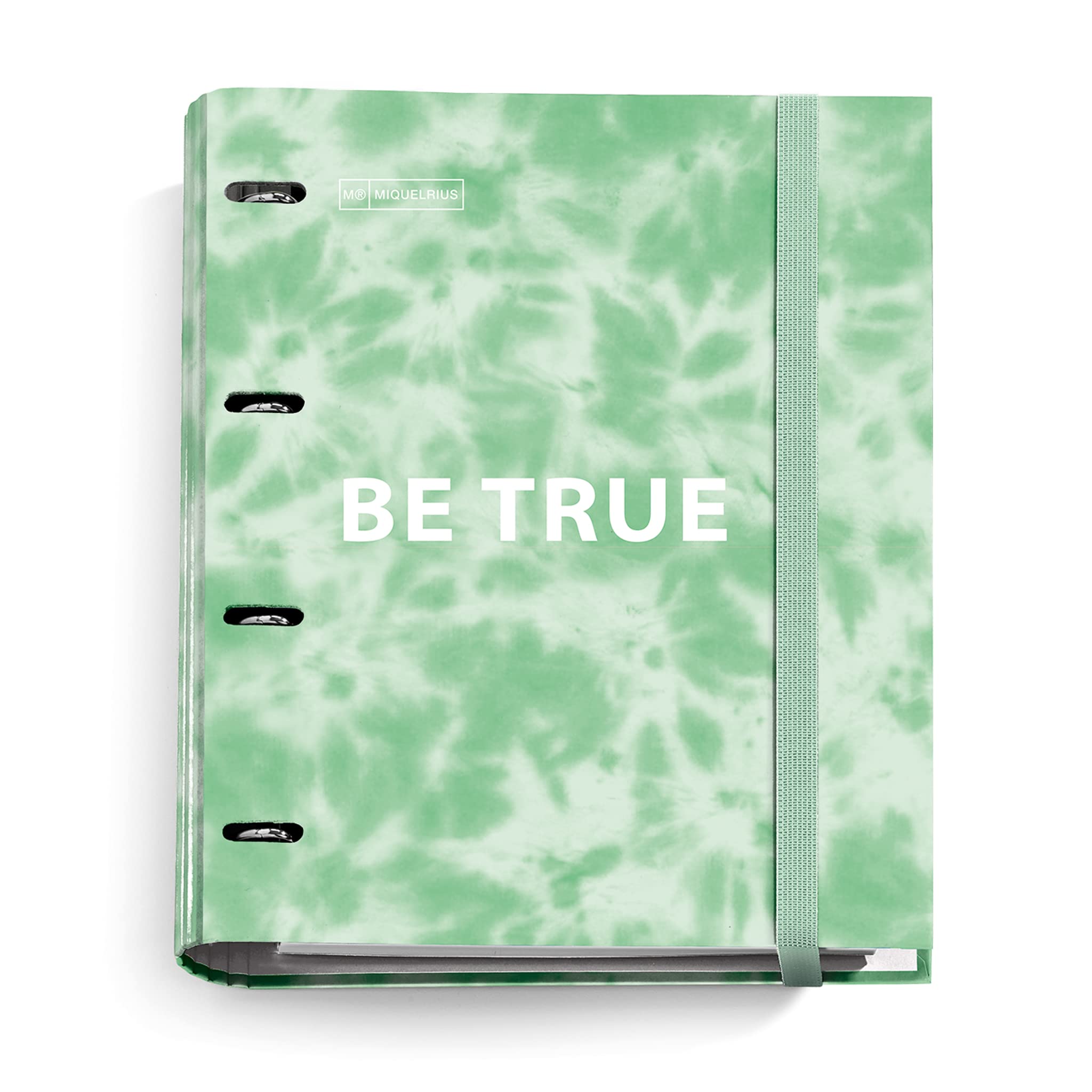 Miquelrius - Carpebloc Tie Dye Folder with 4 Rings + Refill 100 Sheets A4 with 5 mm Grid, 90 g/m² Paper, Elastic Closure, Mint Colour