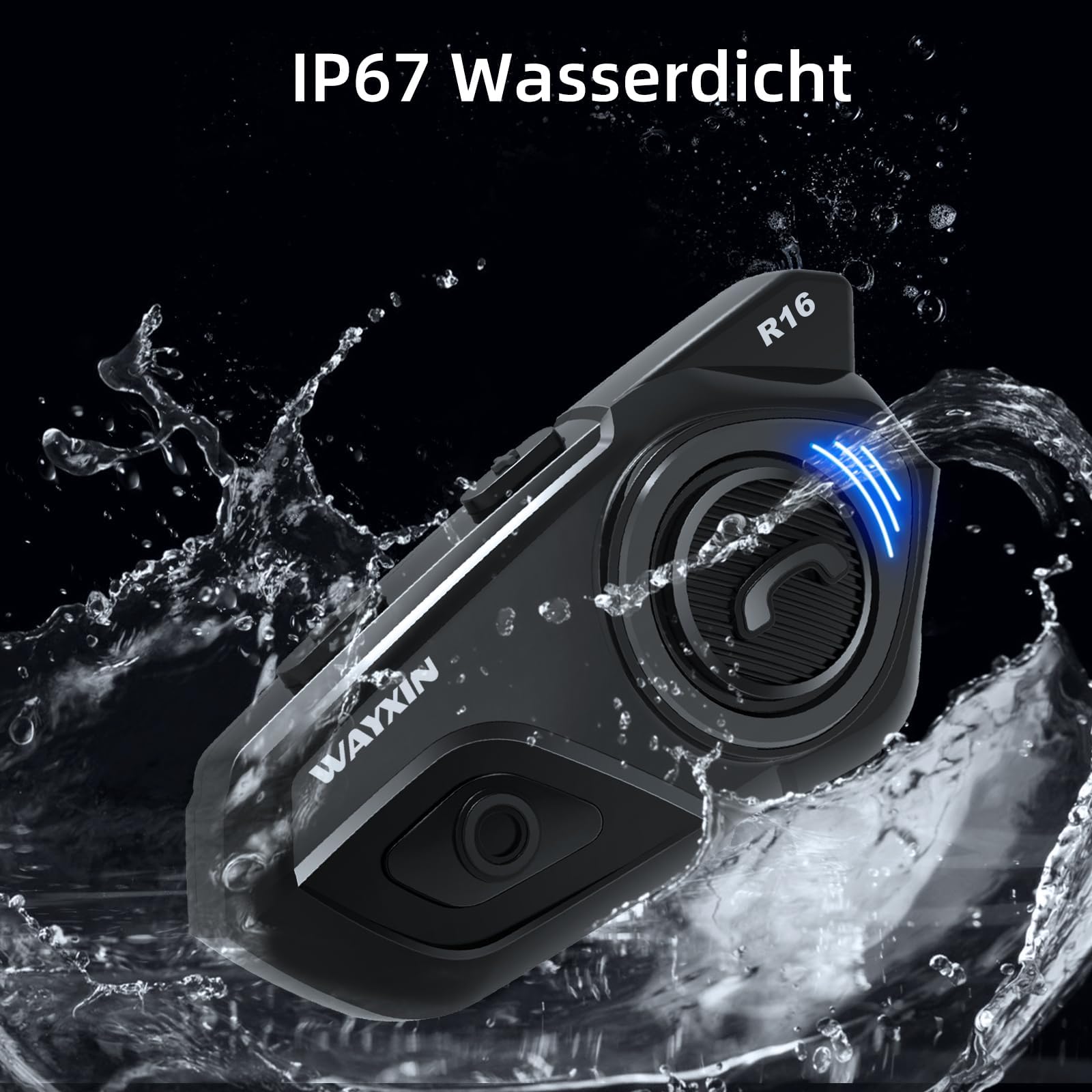 WAYXIN R16 Motorrad Bluetooth Headset –motorradhelm -Intercom mit Dual-Chip, Multi-Audio,IP67 wasserdicht, Musik teilen & FM-Radio, für 6 Personen-Gruppe – Kompatibel mit Anderen Marken