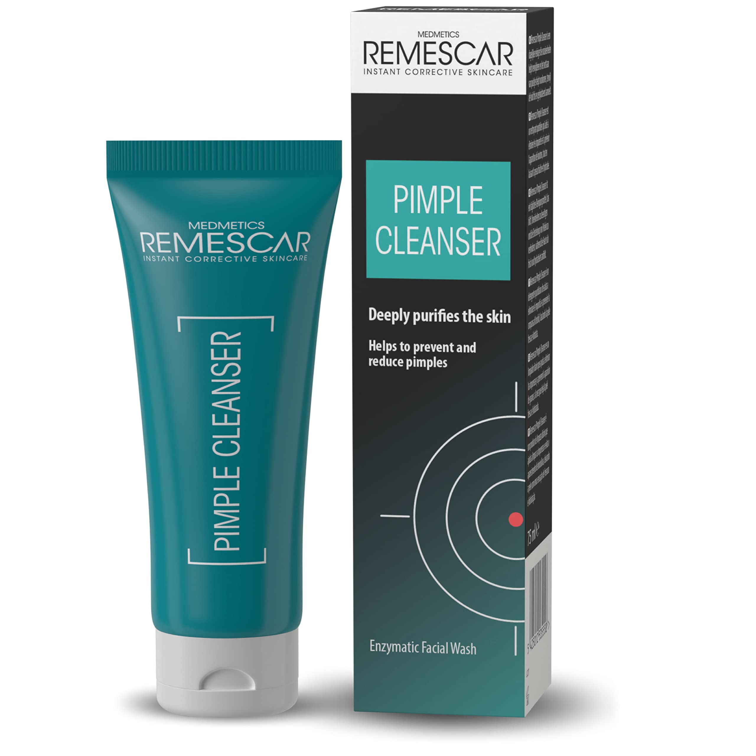 Remescar Pimple Cleanser 75ml – Deep Pore Purifying Face Wash – Reduces Spots – Enzymatic Exfoliating Cleaner with Tea Tree Oil for Clear Skin