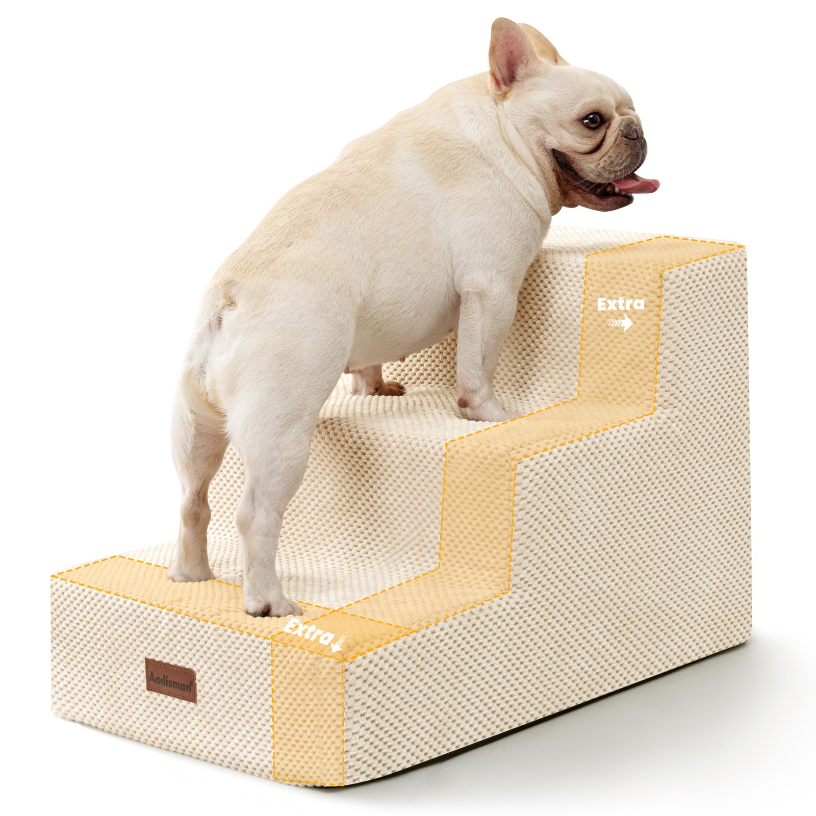 Photo 1 of Aodisman Dog Stairs for Small Dogs & Cats, 3-Step Extra Wide Non-Slip Pet Steps for Couch Sofa and Chair, Beige, 15.7" H