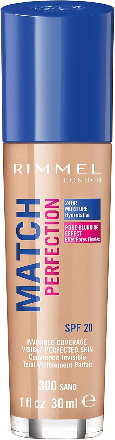 Rimmel Match Perfection Foundation 300 Sand, lMedium Coverage, 24hr Hydration, No Caking or Creasing, Lightweight - Image 3