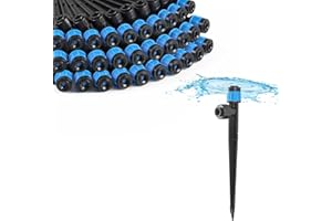 MIXC 30pcs Quick-Connect Drip Irrigation Emitters Fan Shape for 1/4" Drip Irrigation Tubing - Adjustable Push-to-Connect 360° Drip Emitters Vortex on 6" Sturdy Stake for Irrigation System