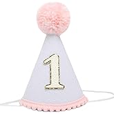 HGFC First Birthday Hat for Baby Girls - Glitter Hat with Pink Pom Topper, Cake Smash Photo Prop for 1st Birthday