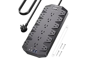 Surge Protector Power Strip, SUPERDANNY 18 AC Outlets with 4 USB Ports, 1875W/15A, 2100J, 6.5FT Flat Plug Heavy Duty Extension Cord with Wall Mount Holes for Home, Office, Gaming Room,Dorm, Black