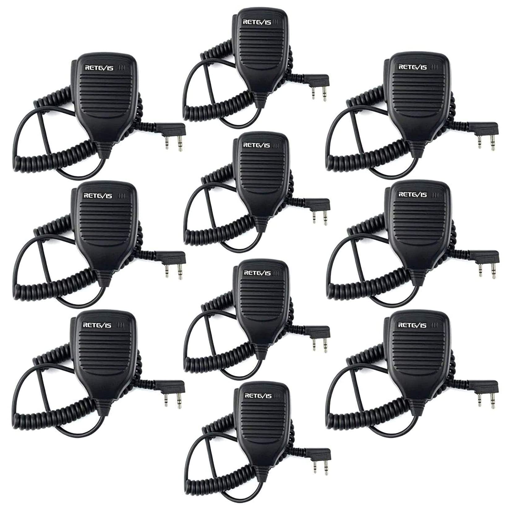 Retevis Two Way Radio Handheld Speaker Mic, 2 Pin Mic Compatible with Walkie Talkie RT24 RT27 RT622 RT668 H777 Baofeng UV-5R BF-888S KENWOOD Remote Speaker Mic, Shoulder Mic (10 Pcs)