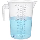 Terbold 5 Liter Measuring Pitcher | 1.3 Gallon Shatterproof Plastic | Large Graduated Mixing Pitchers, 1 to 2 Gallons (5L, 5000ml)