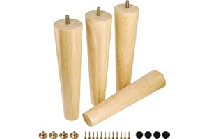 FoDau770 Rubber Wood Furniture Legs 10 Inches, Straight Tapered Wood Feet Mid Century Sofa Legs Set of 4, 5/16" UNC Furniture Feet Replacement Parts for Cabinet Couch Dresser Chair Ottoman Table