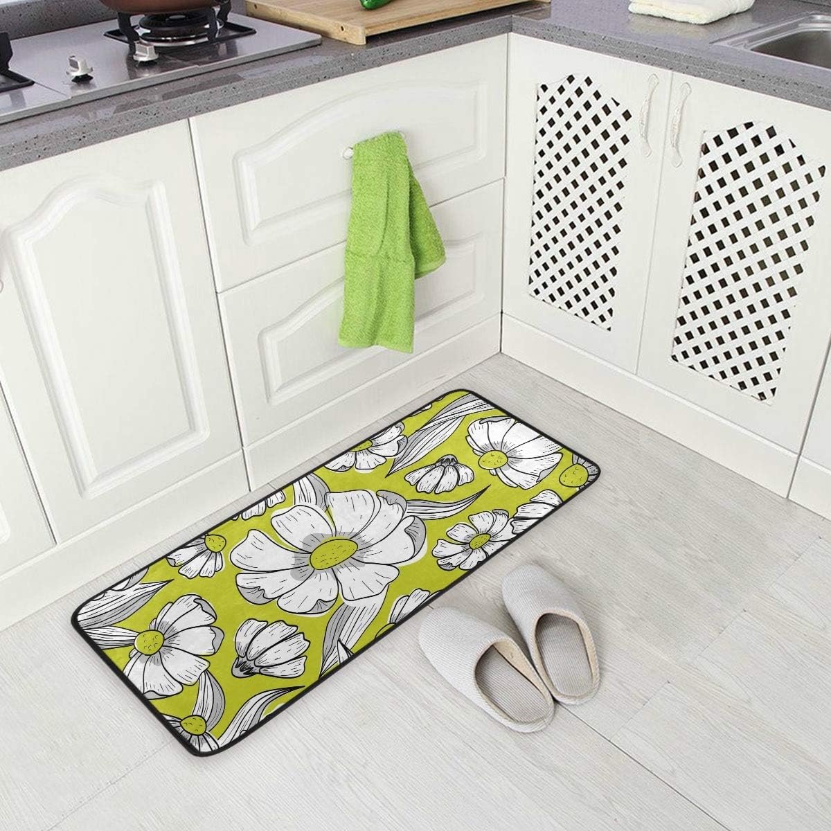 Sennsee Flowers Pattern Yellow Kitchen Floor Mat Door Mats Inside Outside Front Doormat Non Slip Kitchen Rug For Home 39 X 20 Amazon Co Uk Kitchen Home