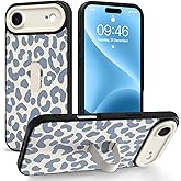 Jefonha Compatible with iPhone Air Case with Finger Hand Strap Kickstand, Cute Cool Leopard Cheetah Print Phone Case for Women Men, Full Camera Protection Shockproof Protective Cover, White