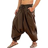 SARJANA HANDICRAFTS Men's Cotton Harem Yoga Baggy Genie Boho Pants Free Size