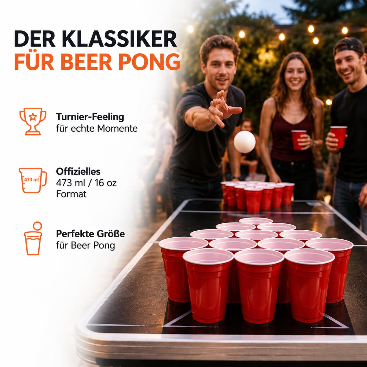 TK Gruppe Timo Klingler Beer Pong Becher 50 Stück wiederverwendbar – Partybecher 473 ml / 16 oz Bierpong, extra starke Red Cups, rote Plastikbecher für Camping,Partys, JGA, Festivals 6